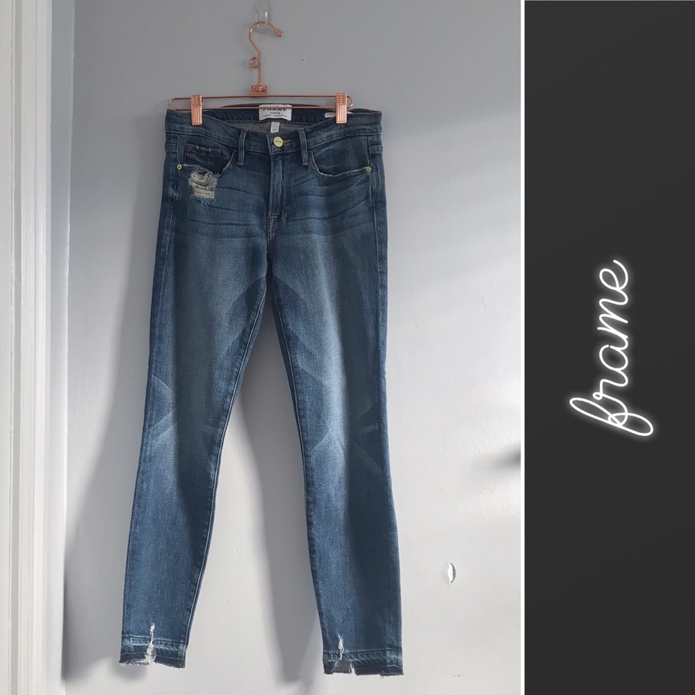🏝️ Frame Distressed Skinny Crop Jeans • 27